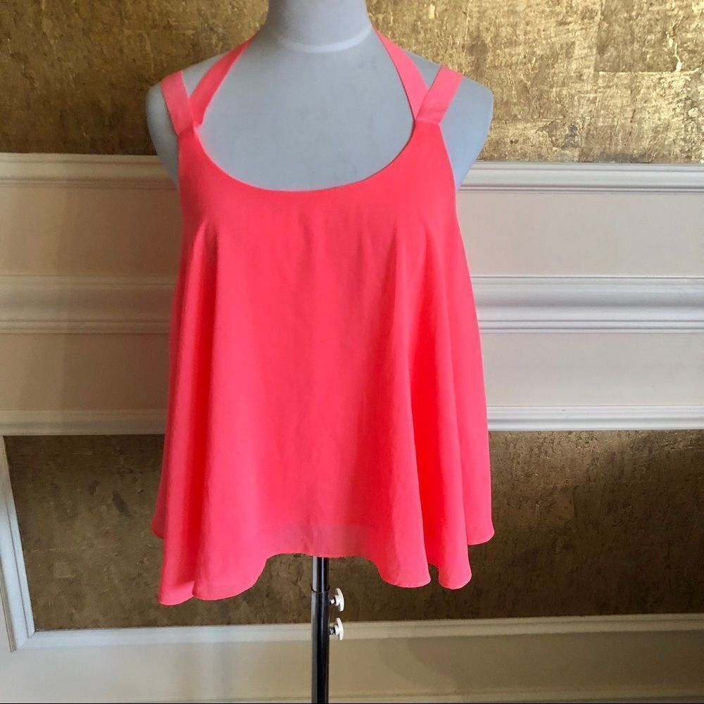 -lRehab neon coral cropped thick straps tank top S